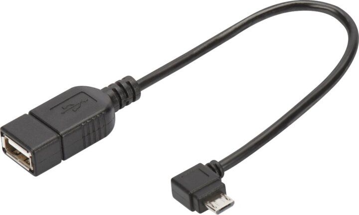 Digitus AK-300313-002-S Micro USB-B Apa - USB-A Anya OTG Derékszögű Adapter 0.15m - Fekete