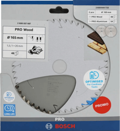 Bosch PRO Fa és Alumínium Körfűrészlap készlet Ø165 x 20mm, 1,5mm 48 / 54 fog (2db / csomag)