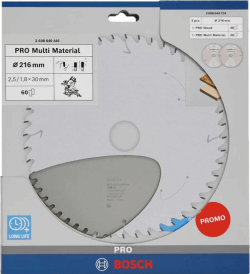 Bosch PRO Fa és Univerzális Körfűrészlap készlet Ø216 x 30mm, 2,5 / 1,5mm 48 / 60 fog (2db / csomag)