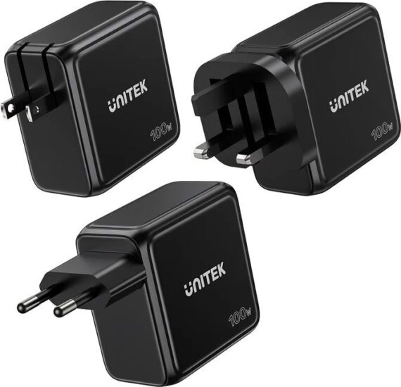Unitek Rexo USB-A / 3x USB-C GaN Gyorstöltő Adapter LCD Kijelzővel 100W - Fekete