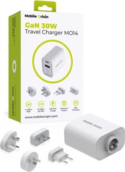 Mobile Origin MO14 EU / USA / UK / AUS Utazó Hálózati Gyorstöltő Adapter 30W - Fehér