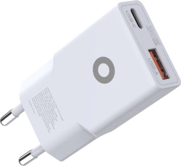Mobile Origin TÜV MO16 USB-A / USB-C Slim Hálózati Gyorstöltő Adapter 30W - Fehér