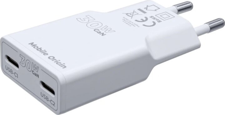 Mobile Origin TÜV MO18 2x USB-C Slim Hálózati Gyorstöltő Adapter 30W - Fehér