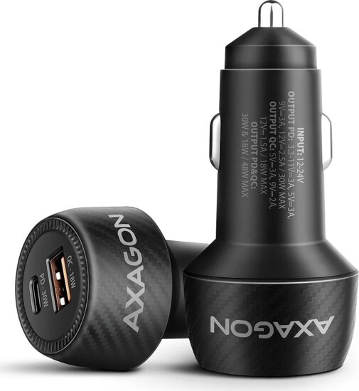 Axagon PWC-PQ48 USB-C (PD) + USB-A QC4 Autós Gyorstöltő 48W