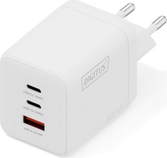Digitus DA-10304 USB-A / 2x USB-C GaN Hálózati Gyorstöltő Adapter 100W - Fehér