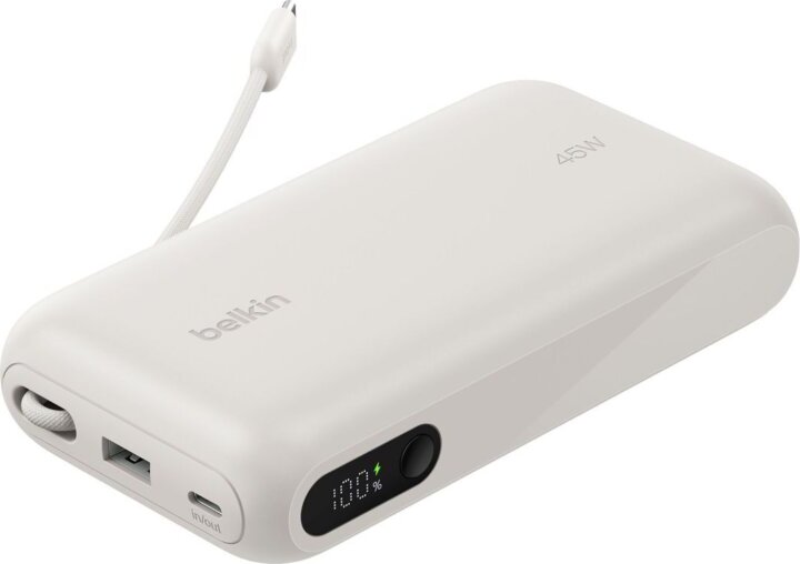 Belkin BPB030hqSA BoostCharge Powerbank integrált USB-C kábellel és Kijelzővel 20000mAh 45W - Homok