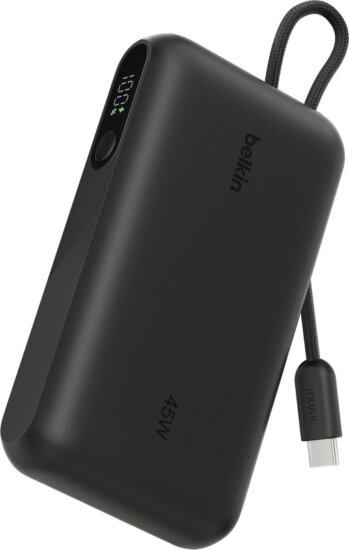 Belkin BPB029hqBK BoostCharge Powerbank Integrált USB-C Kábellel és Kijelzővel 10000mAh 45W - Fekete