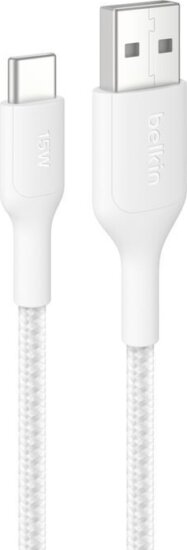 Belkin Boostcharge Fonott USB-A Apa - USB-C Apa 2.0 Adat és Töltőkábel 2m - Fehér
