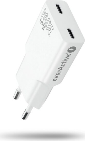 EverActive SC-385Q 2x USB-C Hálózati Gyorstöltő Adapter 30W - Fehér