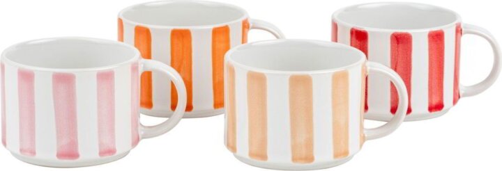 Leopold Vienna 180ml Porcelán Kávés csésze készlet - Csíkos mintás 4 darabos Leopold Vienna 180ml Porcelán Kávés csésze készlet - Csíkos mintás 4 darabos