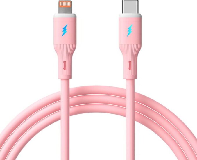 Akyga AK-USB-71 USB-C apa - Lightning apa Adat és Töltőkábel 30W 1m - Rózsaszín