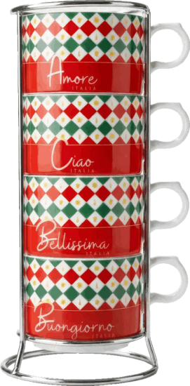 Bialett Tricolore 160ml Porcelán Cappucino pohár készlet állvánnyal 4 darab - Mintás