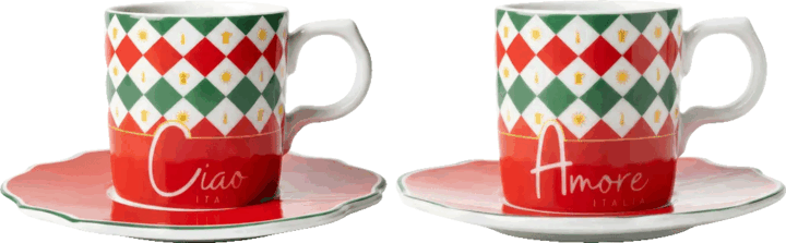 Bialetti Tricolore 90ml Eszpresszó csésze szett 2 darab - Színes mintás