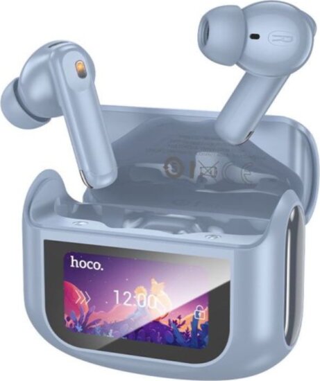 Hoco EQ21 ANC Bluetooth Fülhallgató Headset Kijelzővel Töltőtokban - Kék
