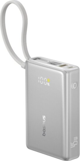 Baseus PicoGo Gyorstöltő Powerbank integrált USB Type-C Kábellel 10000mAh 45W - Ezüst