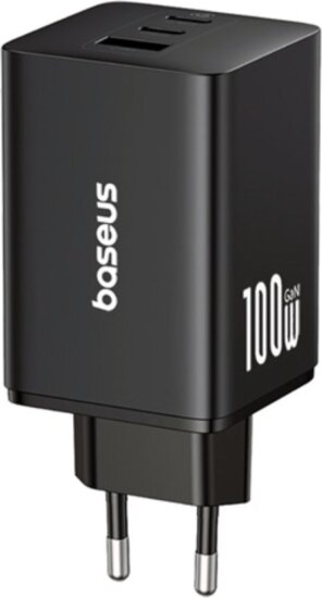 Baseus EnerFill FE11 USB-A / 2x USB-C Hálózati Gyorstöltő Adapter 100W - Fekete