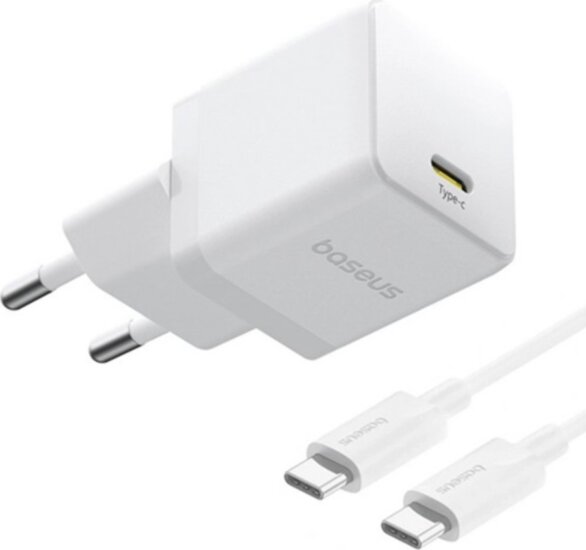 Baseus Palm USB-C Hálózati Töltő Adapter 20W + USB-C Kábel 60W 1m - Fehér