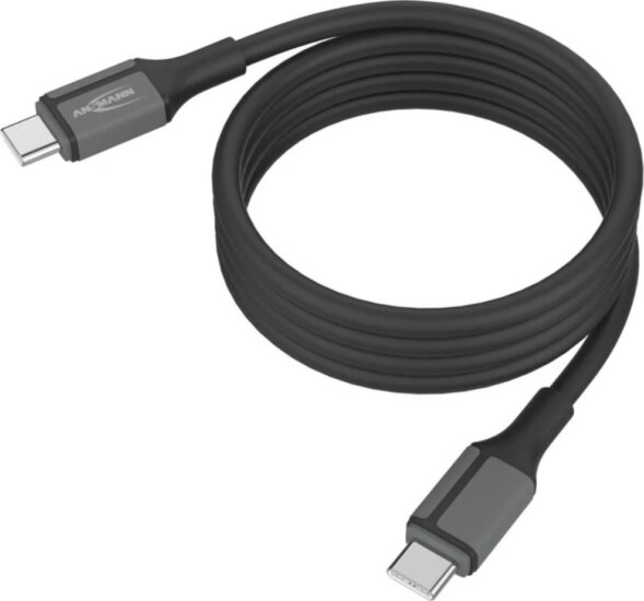 Ansmann 1700-0204 USB-C Apa - USB-C Apa Mágneses Szilikon Adat és Töltőkábel 1,2m - Fekete