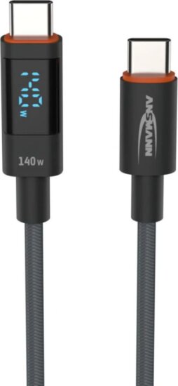 Ansmann 1700-0171 USB-C Apa - USB-C Apa Adat és Töltőkábel 140 Watt 2m Integrált LED Kijelzővel - Fekete