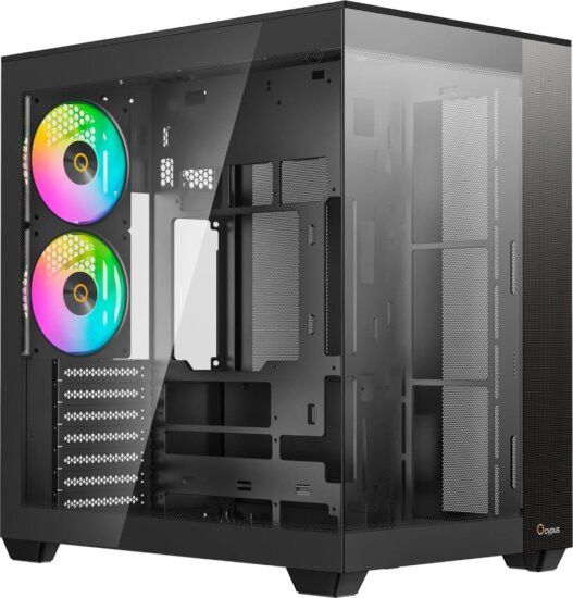 Ocypus Delta C74 ARGB Midi Torony Számítógépház + 2db 120mm ventilátor - Fekete