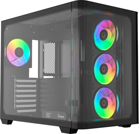 Ocypus Iota C70 Curve ARGB Digital Midi Torony Számítógépház + 4db 120mm ventilátor - Fekete