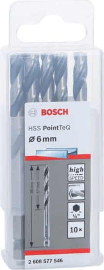 Bosch Ø 6 x 57/98 mm HSS PointTeQ Hengeres Fémfúró készlet (10db/csomag)