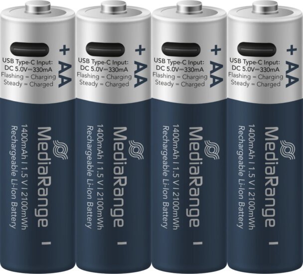 MediaRange MRBAT161 Újratölthető Lítium Mignon Elem AA USB-C 1400mAh 1.5V (4db / csomag) MediaRange MRBAT161 Újratölthető Lítium Mignon Elem AA USB-C 1400mAh 1.5V (4db / csomag)