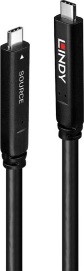 Lindy 43398 USB-C apa - USB-C apa 3.2 Gen 2 & DisplayPort 1.4 Hybrid Kábel 10m - Fekete