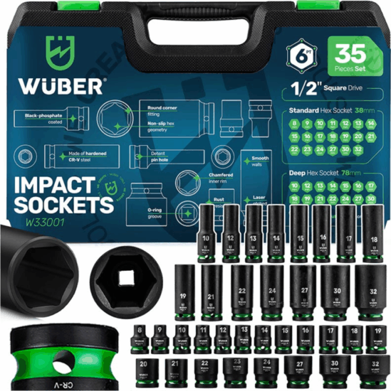 Wuber W33001 Ütvecsavarozó Dugókulcs készlet ( 35db / csomag) Wuber W33001 Ütvecsavarozó Dugókulcs készlet ( 35db / csomag)