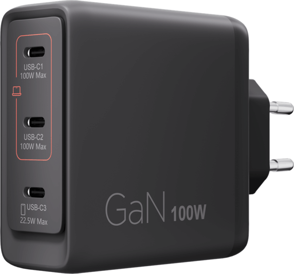 Lenovo 40AW100BEU Multi-Port USB-C GaN Laptop Töltő Adapter (100W / 20V / 5A) - Fekete