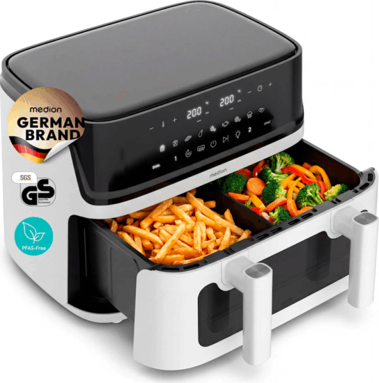 Medion MD100057 Life P25 XXL AirFryer Forrólevegős sütő 10,8L 3040 Watt - Fehér