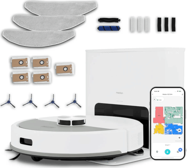 Medion X23 SW+ Smart Robotporszívó felmosó funkcióval - Fehér