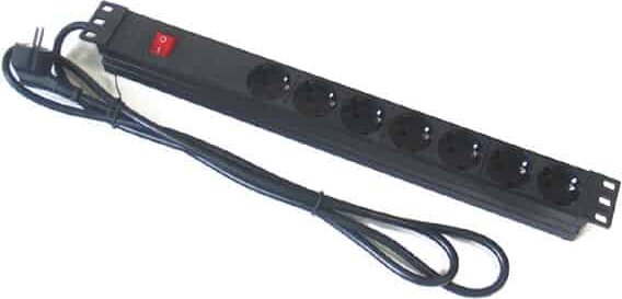 Kontaset 220V hálózti elosztó 7 aljzatos 19" / 1U Rack - Fekete