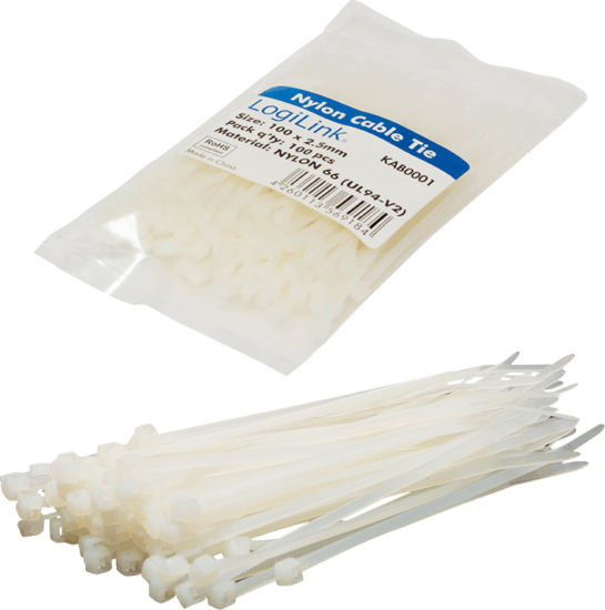 LogiLink KAB001 Gyorskötöző 2.5x100mm - Fehér (100db / csomag)