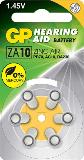 GP ZA10 1.45V Cink-Levegő 75mAh hallókészülék elem (6 db / csomag)