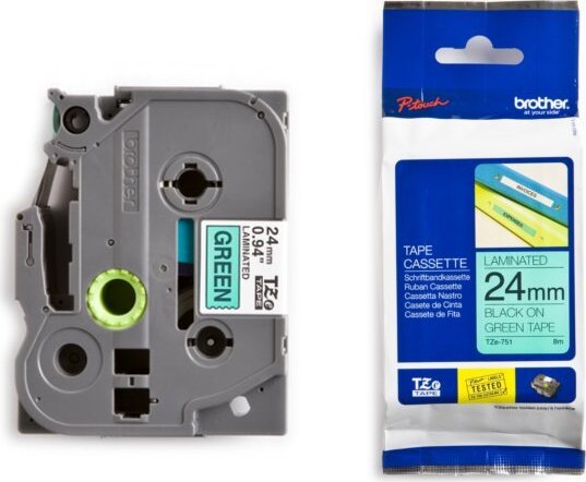 Brother TZE751 P-Touch Feliratozógép szalag 24 mm zöld alapon fekete