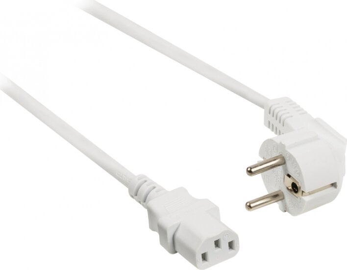Valueline Hálózati tápkábel földelt könyökcsatlakozós dugó 2m Fehér