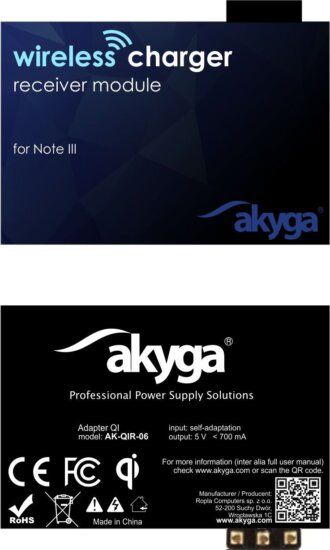 Akyga AK-QIR-06 (Samsung Note III) Indukciós töltő adapter (5 V / 1 A) Akyga AK-QIR-06 (Samsung Note III) Indukciós töltő adapter (5 V / 1 A)