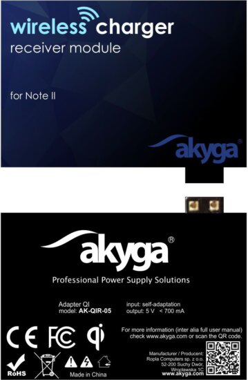 Akyga AK-QIR-05 (Samsung Note II) Indukciós töltő adapter (5V / 1A)
