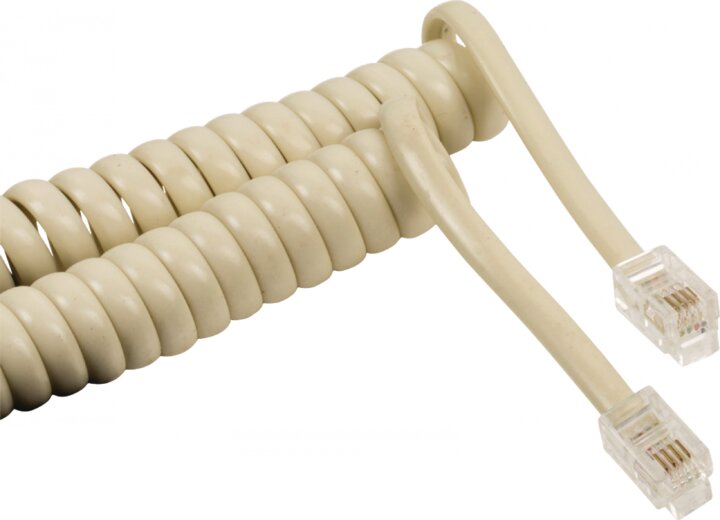 RJ10 Headset/Telefon spirálkábel 2m - Elefántcsont