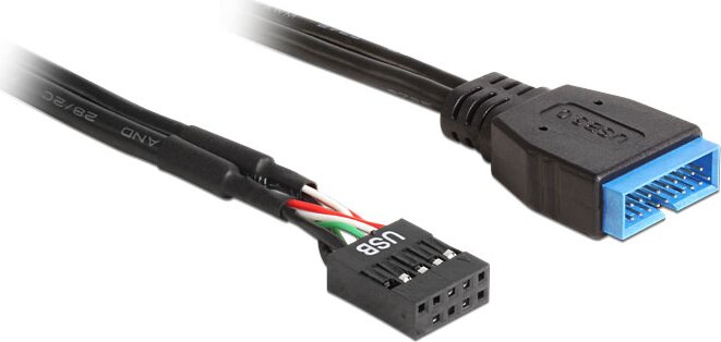 Delock 83776 USB 2.0 9 tűs csatlakozóhüvely (anya) - USB 3.0 19 tűs csatlakozófej (apa) kábel 45 cm - Fekete Delock 83776 USB 2.0 9 tűs csatlakozóhüvely (anya) - USB 3.0 19 tűs csatlakozófej (apa) kábel 45 cm - Fekete