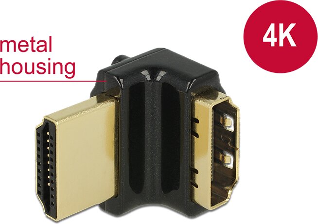DeLOCK Gyors-sebességű HDMI Ethernettel - HDMI-A anya - HDMI-A apa 4K 90° fel Adapter - Fekete