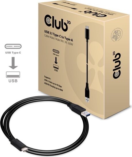 Club3D CAC-1523 USB 3.1 C - USB 3.1 A (apa - apa) kábel 1m - Fekete