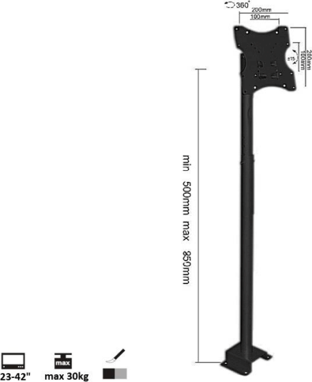Maclean MC-504b 23"-42" LCD TV/Monitor mennyezeti tartó - Fekete