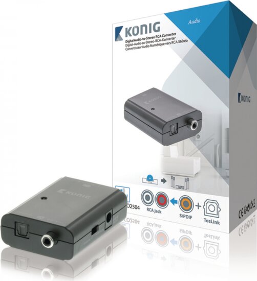 Nedis/König KNACO2504 Toslink+RCA - RCA Konverter (1x Toslink anya + 1x RCA anya - 2x RCA anya) Sötétszürke