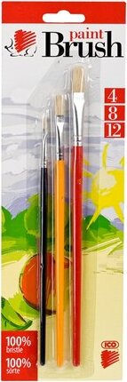 ICO Süni No. 4-8-12 Lapos pónilószőr ecset készlet festett fanyéllel