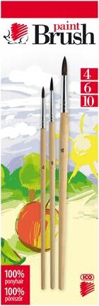 ICO Süni No. 4-6-10 Pónilószőr ecset készlet natúr fanyéllel ICO Süni No. 4-6-10 Pónilószőr ecset készlet natúr fanyéllel