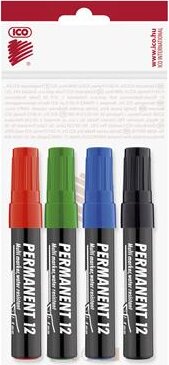 ICO Permanent 12 1-4mm Alkoholos marker készlet 4 szín