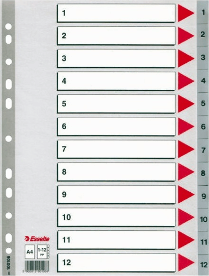 Esselte A4 Műanyag regiszter - Szürke