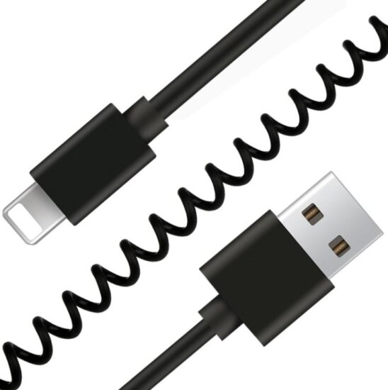 Gembird CC-LMAM USB-A apa - Lightning apa 2.0 iPhone töltő spirál kábel - Fekete (1.5m)